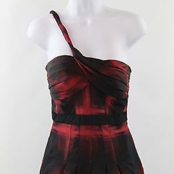 BCBG | red + black one shoulder mini dress - Picture 2 of 8
